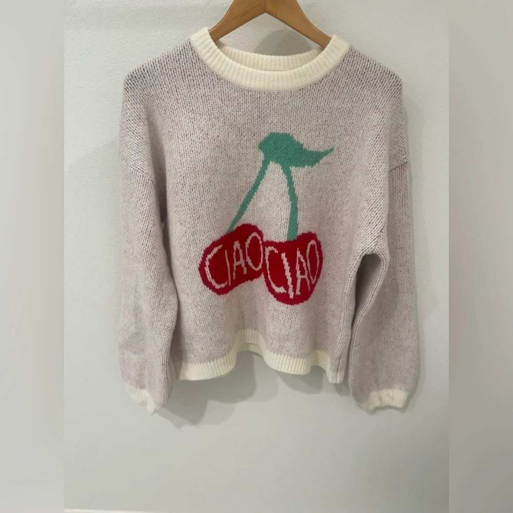 A New Day Ciao Ciao Cherries Pullover Heavyweight Cozy Sweater Cherry LG